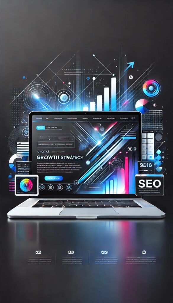 Growth Strategy Shown On A laptop Showing The Growth From Digital Marketing