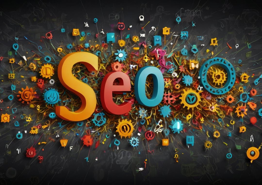 SEO Services icons in various colors with 'Seo' text